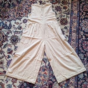 Linen-cotton Blend Sleeveless Wide-Leg Jumpsuit